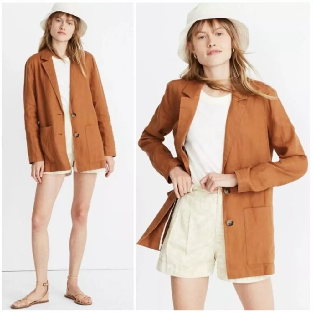Madewell Linen Dorset Blazer in Terracota (Brown) - Size Medium - Used